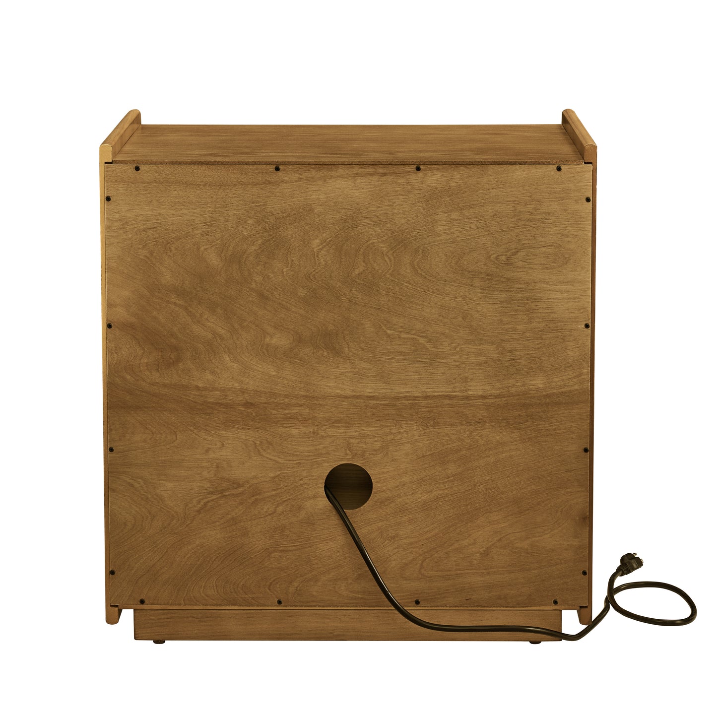 Mid Century Modern Nightstand with Charging Station & Outlet Hole & 2 Drawers, Farmhouse End Table with Open Shelf & Glass Drawer Dresser, Side Cabinet for Living Room Reception Room Dorm-Light Walnut