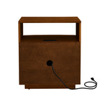 Mid Century Modern Nightstand with Charging Station & Outlet Hole & 2 Solid Wood Drawers, Louver Design Farmhouse End Table with Open Shelf & Drawer Dresser for Living Room Reception Room Dorm, Walnut