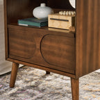 Mid Century Modern Fluted Nightstand with Charging Station USB Ports & Outlet Hole & 4 Solid Wood Legs, Farmhouse End Table with Open Space and Drawer Dresser, Walnut - Groovy Boardz