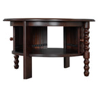 Vintage Round Coffee Table with Storage in 30.3' for Living Room, Mid Century Modern Cocktail Table with Sliding Door, Slatted Design Accent Table for Small Space, Walnut