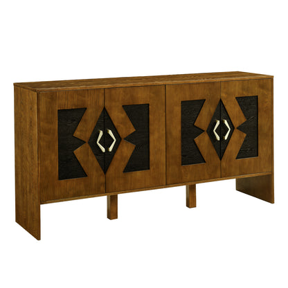 60' Mid Century Modern Sideboard Buffet Cabinet with Storage, TV Media Console, Storage Cabinet with Geometric Pattern & Adjustable Shelves for Kitchen Dining Living Room Entryway Hallway, Walnut - Groovy Boardz