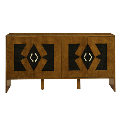 60' Mid Century Modern Sideboard Buffet Cabinet with Storage, TV Media Console, Storage Cabinet with Geometric Pattern & Adjustable Shelves for Kitchen Dining Living Room Entryway Hallway, Walnut - Groovy Boardz