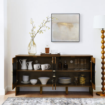 60' Mid Century Modern Sideboard Buffet Cabinet with Storage, TV Media Console, Storage Cabinet with Geometric Pattern & Adjustable Shelves for Kitchen Dining Living Room Entryway Hallway, Walnut - Groovy Boardz
