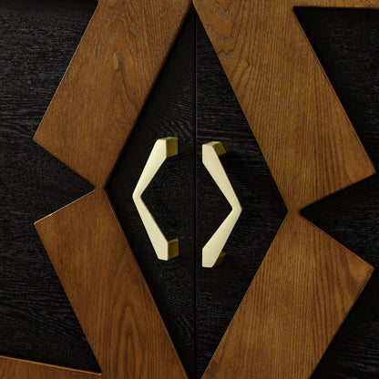 60' Mid Century Modern Sideboard Buffet Cabinet with Storage, TV Media Console, Storage Cabinet with Geometric Pattern & Adjustable Shelves for Kitchen Dining Living Room Entryway Hallway, Walnut - Groovy Boardz