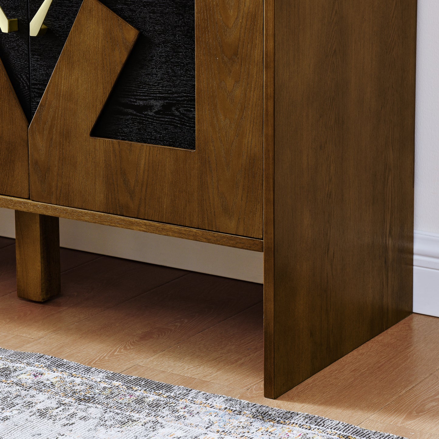 60' Mid Century Modern Sideboard Buffet Cabinet with Storage, TV Media Console, Storage Cabinet with Geometric Pattern & Adjustable Shelves for Kitchen Dining Living Room Entryway Hallway, Walnut - Groovy Boardz