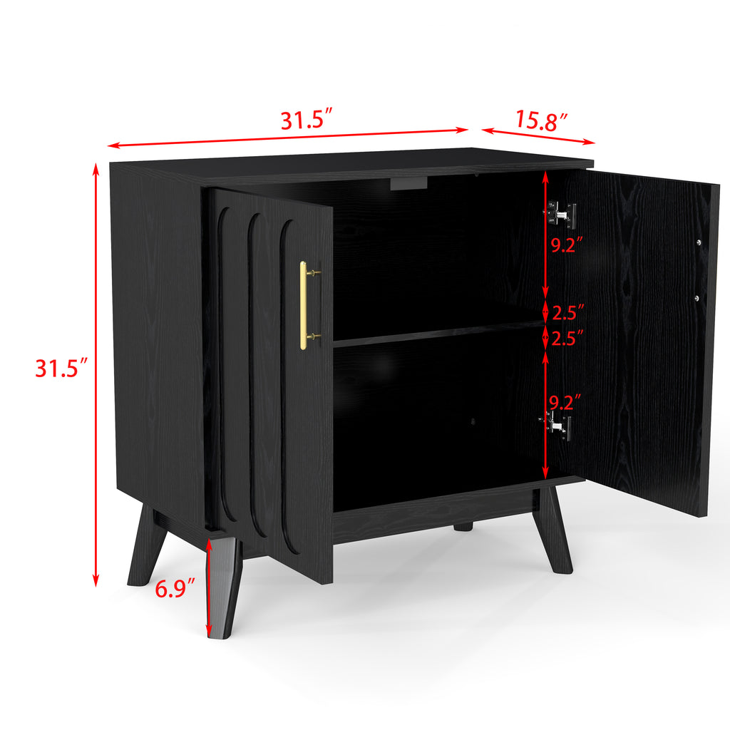 Mid Century Modern Fluted Sideboard Cabinet with Adjustable Shelves & Solid Wood Legs, Buffet Cabinet with Storage, Walnut Storage Cabinet for Living Room, Entryway, Hallway, Dining Room, Kitchen