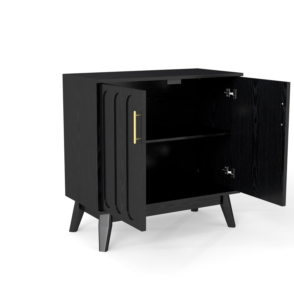 Mid Century Modern Fluted Sideboard Cabinet with Adjustable Shelves & Solid Wood Legs, Buffet Cabinet with Storage, Walnut Storage Cabinet for Living Room, Entryway, Hallway, Dining Room, Kitchen