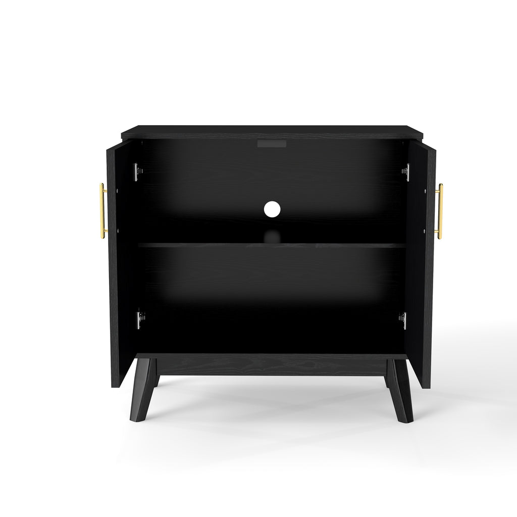 Mid Century Modern Fluted Sideboard Cabinet with Adjustable Shelves & Solid Wood Legs, Buffet Cabinet with Storage, Walnut Storage Cabinet for Living Room, Entryway, Hallway, Dining Room, Kitchen