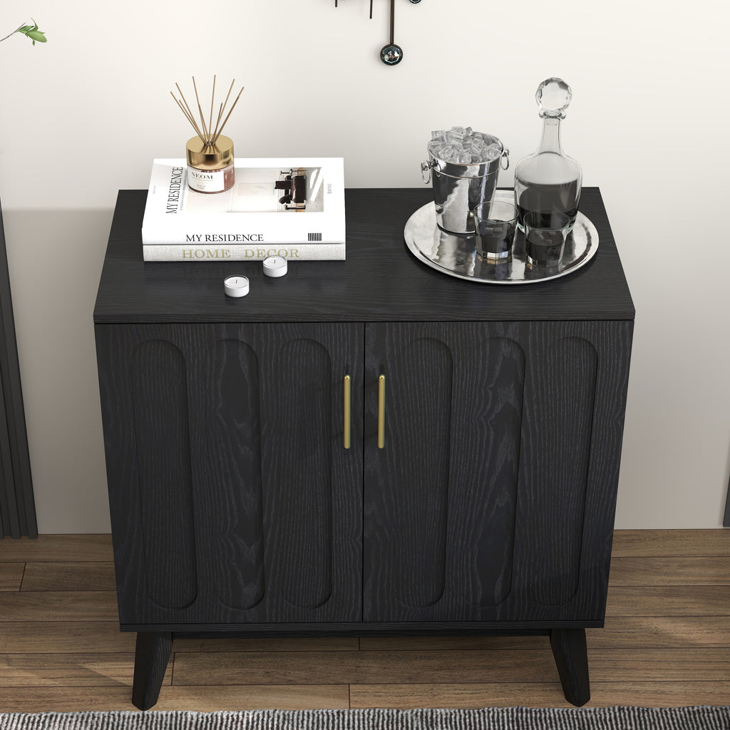 Mid Century Modern Fluted Sideboard Cabinet with Adjustable Shelves & Solid Wood Legs, Buffet Cabinet with Storage, Walnut Storage Cabinet for Living Room, Entryway, Hallway, Dining Room, Kitchen