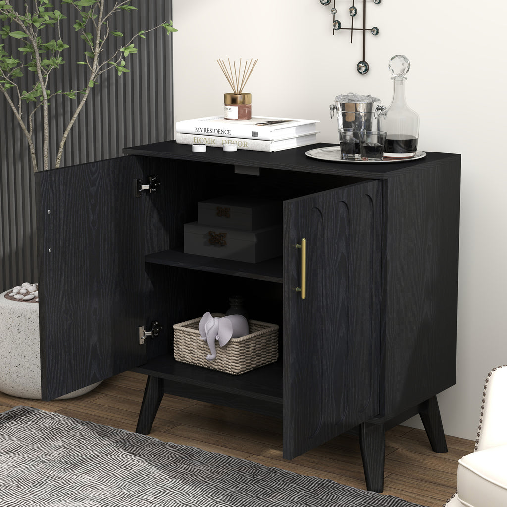 Mid Century Modern Fluted Sideboard Cabinet with Adjustable Shelves & Solid Wood Legs, Buffet Cabinet with Storage, Walnut Storage Cabinet for Living Room, Entryway, Hallway, Dining Room, Kitchen