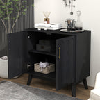 Mid Century Modern Fluted Sideboard Cabinet with Adjustable Shelves & Solid Wood Legs, Buffet Cabinet with Storage, Walnut Storage Cabinet for Living Room, Entryway, Hallway, Dining Room, Kitchen