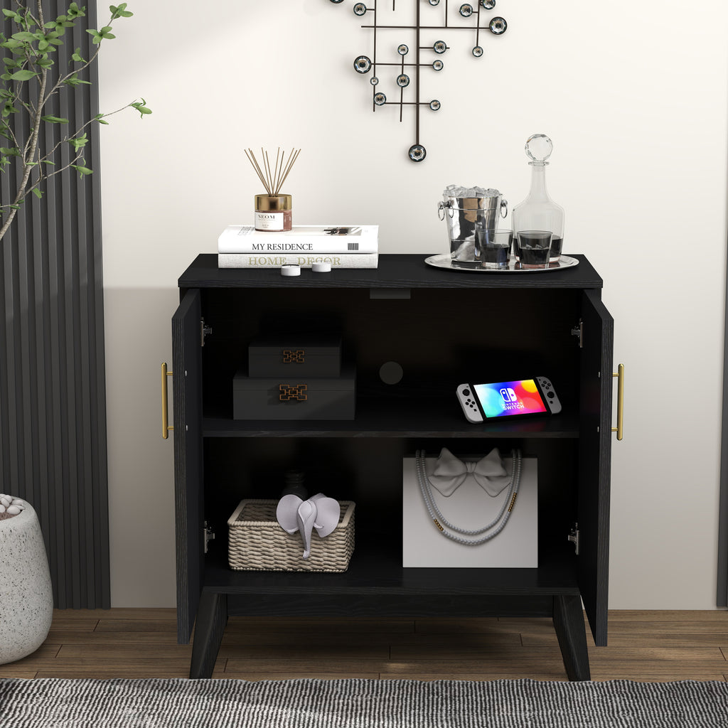 Mid Century Modern Fluted Sideboard Cabinet with Adjustable Shelves & Solid Wood Legs, Buffet Cabinet with Storage, Walnut Storage Cabinet for Living Room, Entryway, Hallway, Dining Room, Kitchen