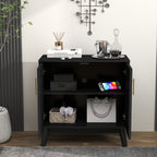 Mid Century Modern Fluted Sideboard Cabinet with Adjustable Shelves & Solid Wood Legs, Buffet Cabinet with Storage, Walnut Storage Cabinet for Living Room, Entryway, Hallway, Dining Room, Kitchen