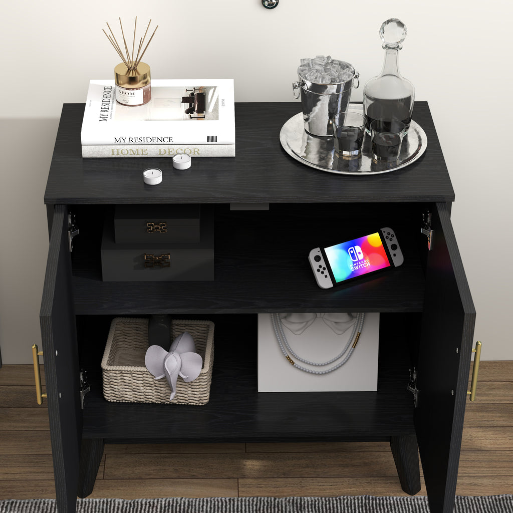 Mid Century Modern Fluted Sideboard Cabinet with Adjustable Shelves & Solid Wood Legs, Buffet Cabinet with Storage, Walnut Storage Cabinet for Living Room, Entryway, Hallway, Dining Room, Kitchen