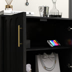 Mid Century Modern Fluted Sideboard Cabinet with Adjustable Shelves & Solid Wood Legs, Buffet Cabinet with Storage, Walnut Storage Cabinet for Living Room, Entryway, Hallway, Dining Room, Kitchen