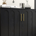 Mid Century Modern Fluted Sideboard Cabinet with Adjustable Shelves & Solid Wood Legs, Buffet Cabinet with Storage, Walnut Storage Cabinet for Living Room, Entryway, Hallway, Dining Room, Kitchen