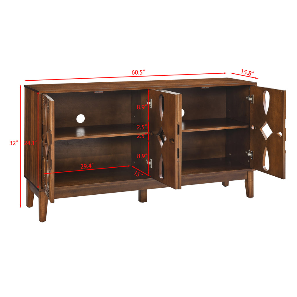 60.5' Mid Century Modern Sideboard Buffet Cabinet with Storage, TV Media Console Table, Storage Cabinet with 4 Doors & Adjustable Shelves for Kitchen Dining Living Room Entryway, Walnut