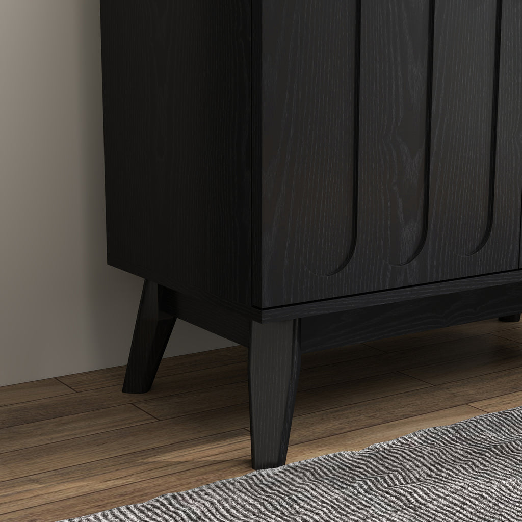 Mid Century Modern Fluted Sideboard Cabinet with Adjustable Shelves & Solid Wood Legs, Buffet Cabinet with Storage, Walnut Storage Cabinet for Living Room, Entryway, Hallway, Dining Room, Kitchen