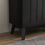 Mid Century Modern Fluted Sideboard Cabinet with Adjustable Shelves & Solid Wood Legs, Buffet Cabinet with Storage, Walnut Storage Cabinet for Living Room, Entryway, Hallway, Dining Room, Kitchen