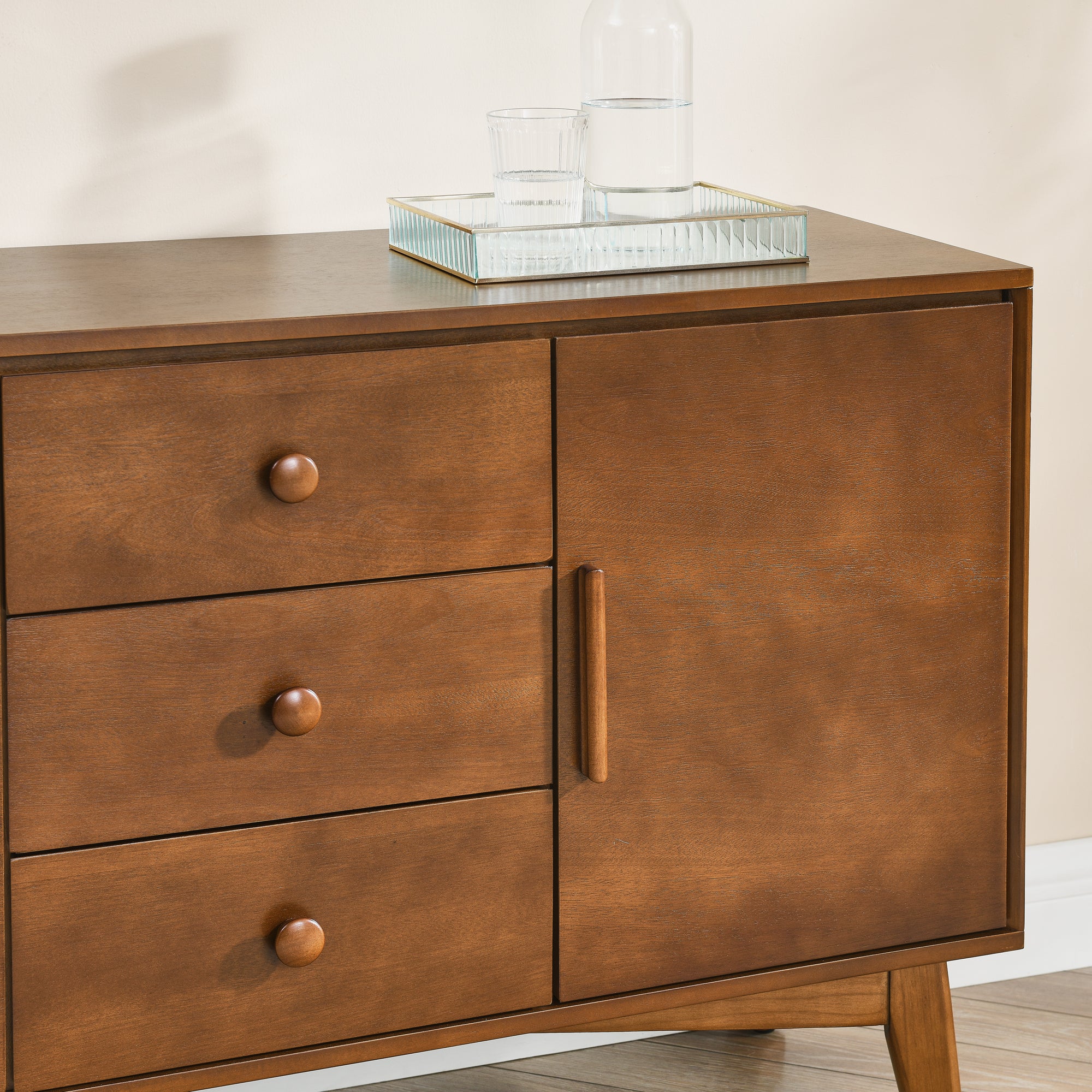 47.3 Mid Century Modern Sideboard Buffet Cabinet with Storage, Storage Cabinet with 2 Doors and 3 Drawers for Kitchen Dining Living Room Bedroom, Accent Console Table, Walnut