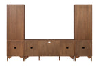 Mid-Century Modern TV Stand Entertainment Center Left Right Pier With Base Adjustable Shelves Gold Caped Legs LED On Pier Walnut Finish Media Console