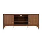 Mid-Century Modern TV Stand Entertainment Center Left Right Pier With Base Adjustable Shelves Gold Caped Legs LED On Pier Walnut Finish Media Console
