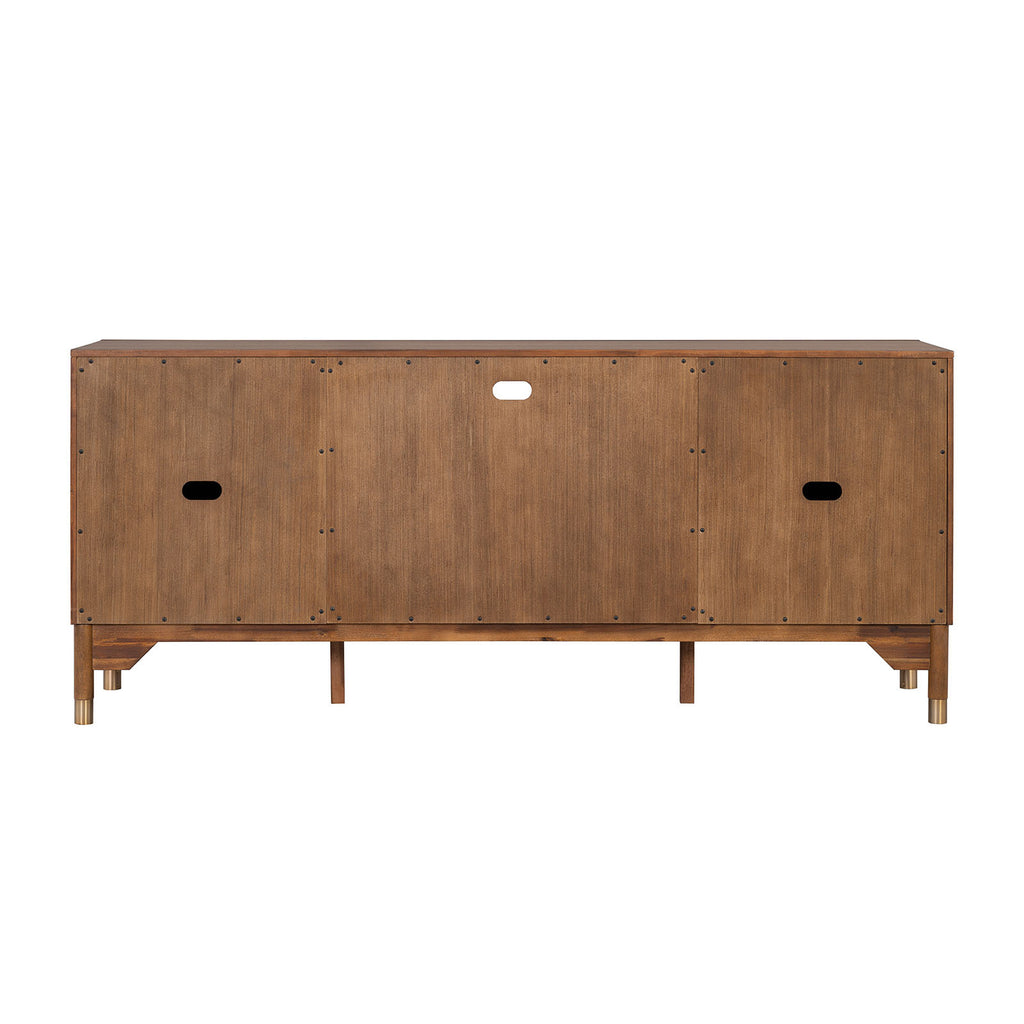 Mid-Century Modern TV Stand Entertainment Center Left Right Pier With Base Adjustable Shelves Gold Caped Legs LED On Pier Walnut Finish Media Console