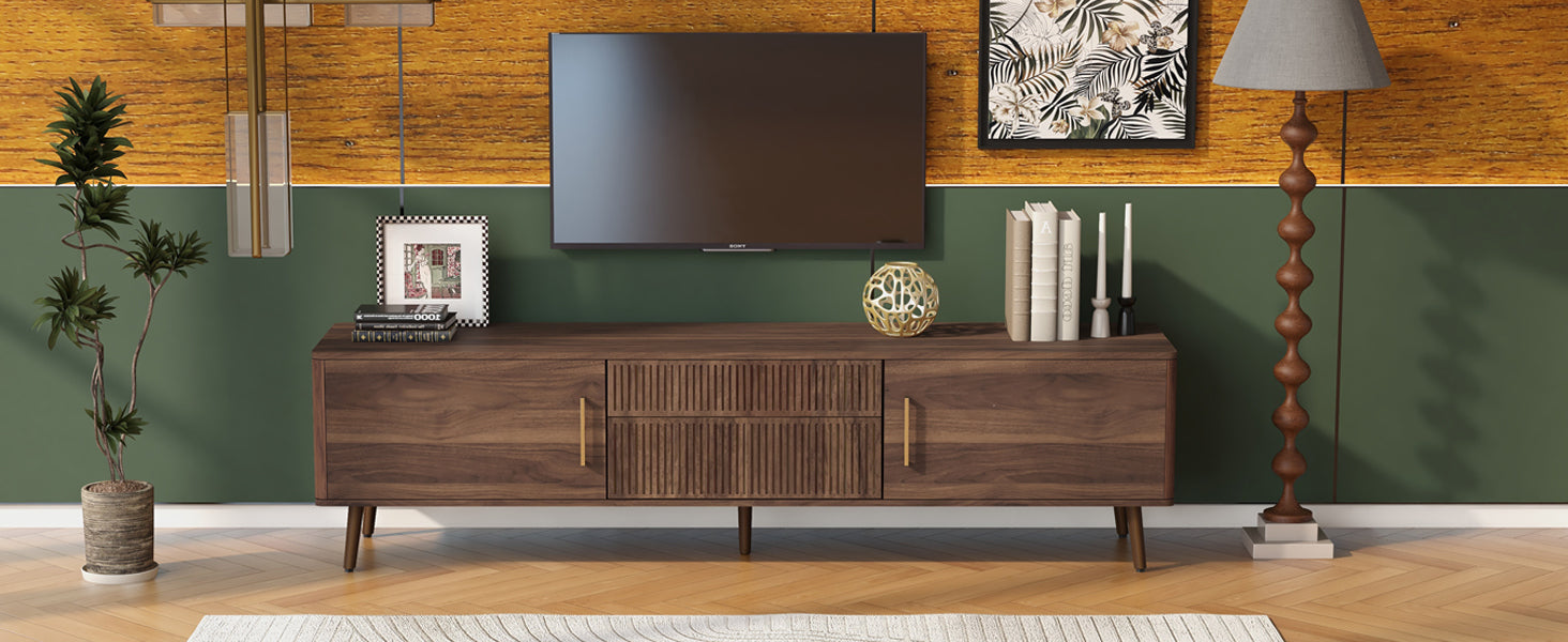 Mid Century TV Stand with 2 Drawers, Media Console Table for TVs up to 80'', Entertainment Center with Storage for Living room, Bedroom, Home Theatre