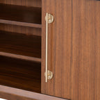 Mid-Century Modern TV Stand Gold Capped Legs Adjustable Shelves Walnut Finish Media Console