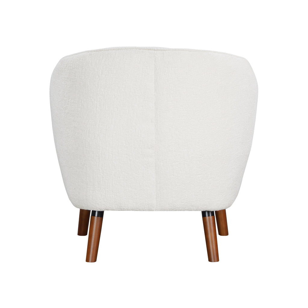 Mid-Century Modern Accent Chair 1pc White Chenille Fabric Upholstered Channel Stitched Back Brown Legs Solid Wood Furniture