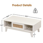 Coffee Table, Mid Century Living Room Tables with Storage, Modern Square with Rattan Drawer, Wooden Living Room Table with Solid Wood Leg