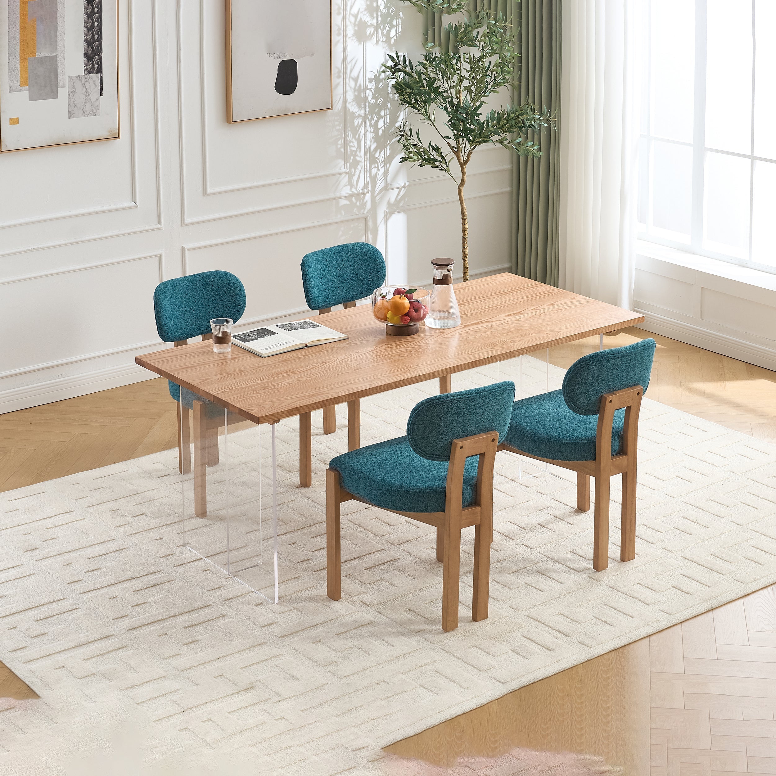 Wooden Dining Chairs Set of 2, Modern Fabric Upholstered Dining Room Chair Kitchen Chairs, Farmhouse Dinner Chair for Kitchen Dining Room