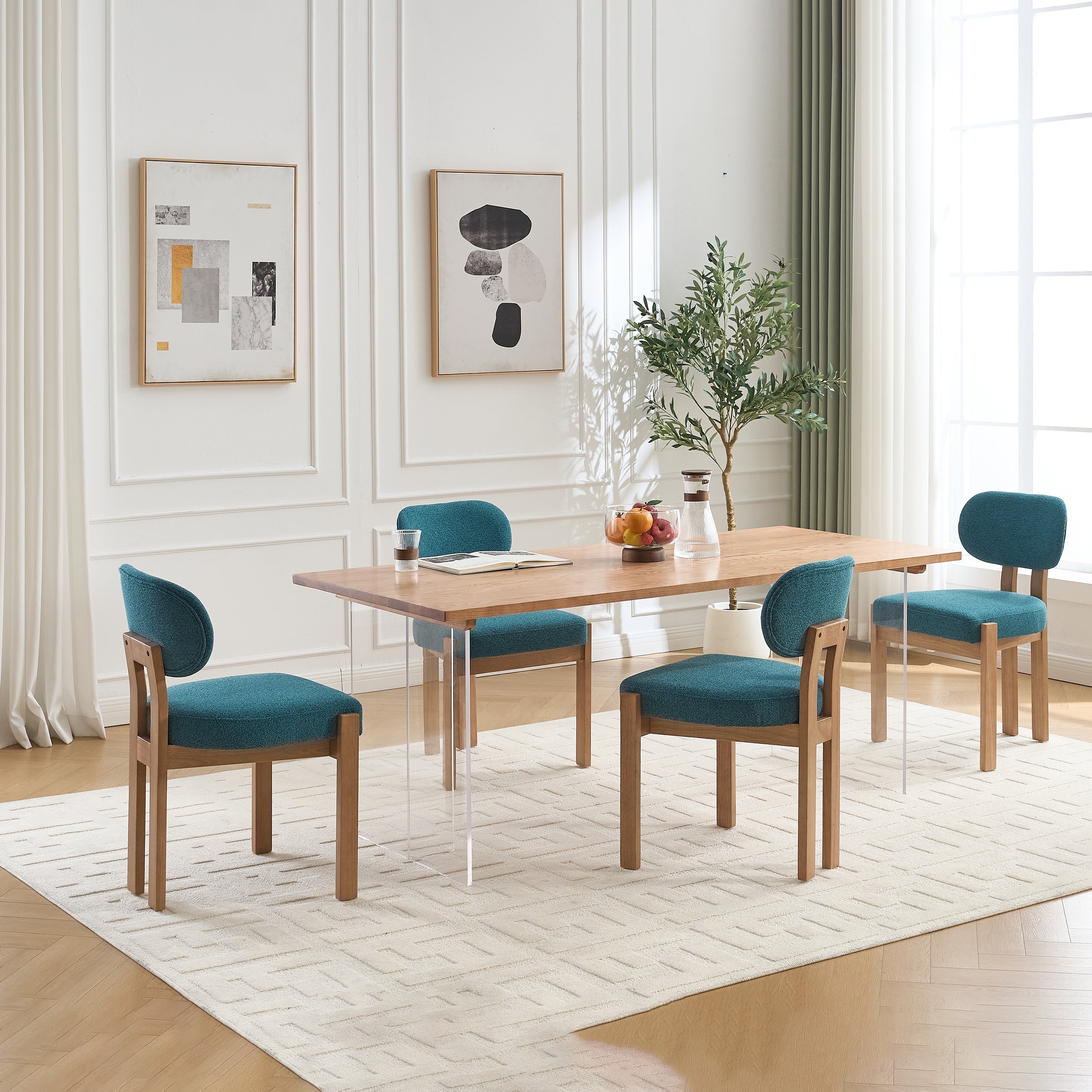 Wooden Dining Chairs Set of 2, Modern Fabric Upholstered Dining Room Chair Kitchen Chairs, Farmhouse Dinner Chair for Kitchen Dining Room