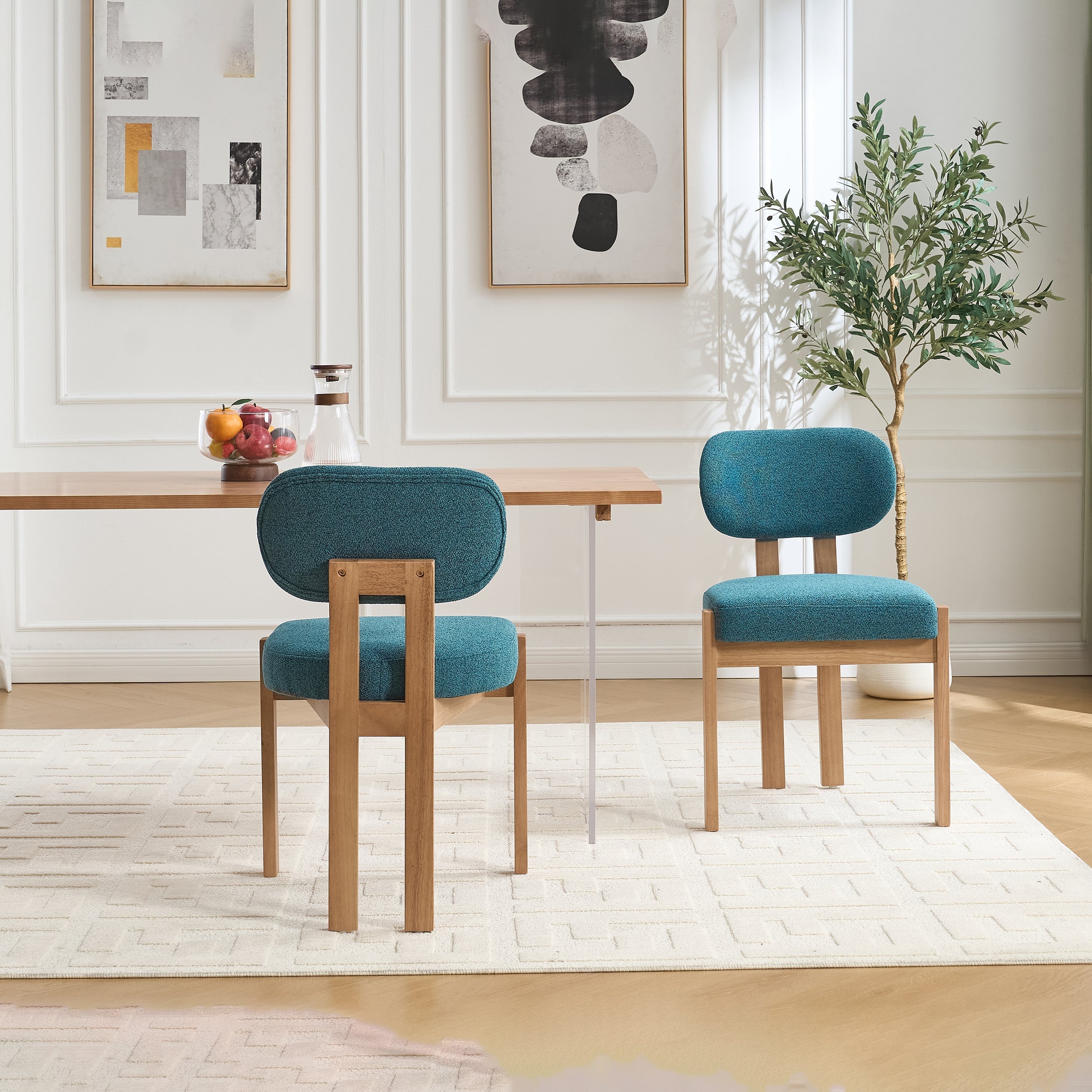 Wooden Dining Chairs Set of 2, Modern Fabric Upholstered Dining Room Chair Kitchen Chairs, Farmhouse Dinner Chair for Kitchen Dining Room