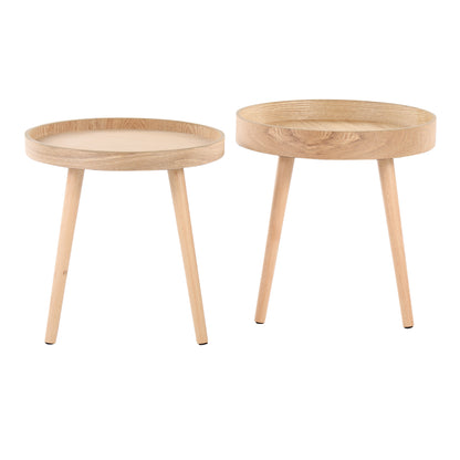 Pebble Mid-Century Modern Side Table Set in Natural Wood by LumiSource