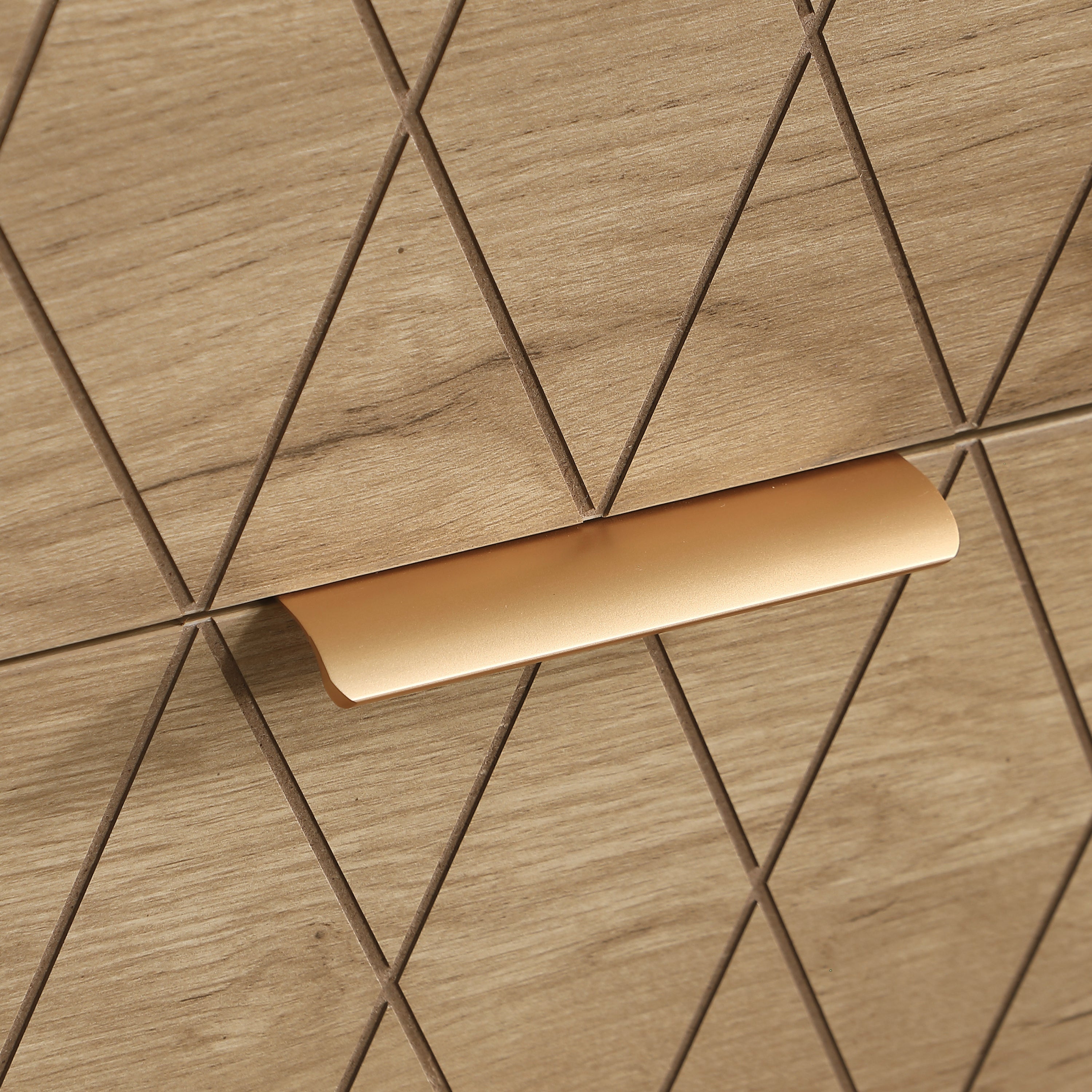 Nightstand with 3 Drawers, Mid-Century Modern End Table,Gold MetalFeet, Gold Metal Handles , Drawer Panels are Shaped by Cutting Lines,End Table for Bedroom,White and Natural