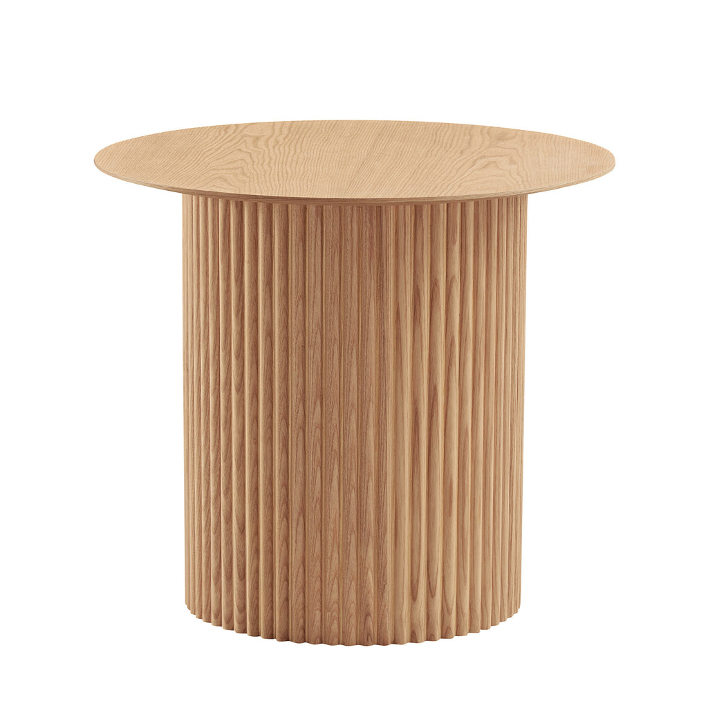 17.71 inch Round Fluted Side Table Circle Small Accent Table for Living Room Mid Century  Circle Bedside Table for Bedroom Oak