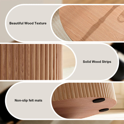 17.71 inch Round Fluted Side Table Circle Small Accent Table for Living Room Mid Century  Circle Bedside Table for Bedroom Oak