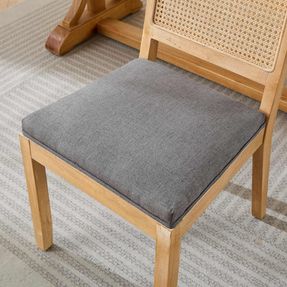 Farmhouse Rattan Dining Chairs Set of 2, Mid Century Modern Kitchen & Dining Room Chairs, Cane Upholstered Kitchen Side Chair with Natural Hardwood Frame, Gray