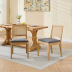 Farmhouse Rattan Dining Chairs Set of 2, Mid Century Modern Kitchen & Dining Room Chairs, Cane Upholstered Kitchen Side Chair with Natural Hardwood Frame, Gray