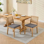 Farmhouse Rattan Dining Chairs Set of 2, Mid Century Modern Kitchen & Dining Room Chairs, Cane Upholstered Kitchen Side Chair with Natural Hardwood Frame, Gray