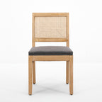 Farmhouse Rattan Dining Chairs Set of 2, Mid Century Modern Kitchen & Dining Room Chairs, Cane Upholstered Kitchen Side Chair with Natural Hardwood Frame, Gray