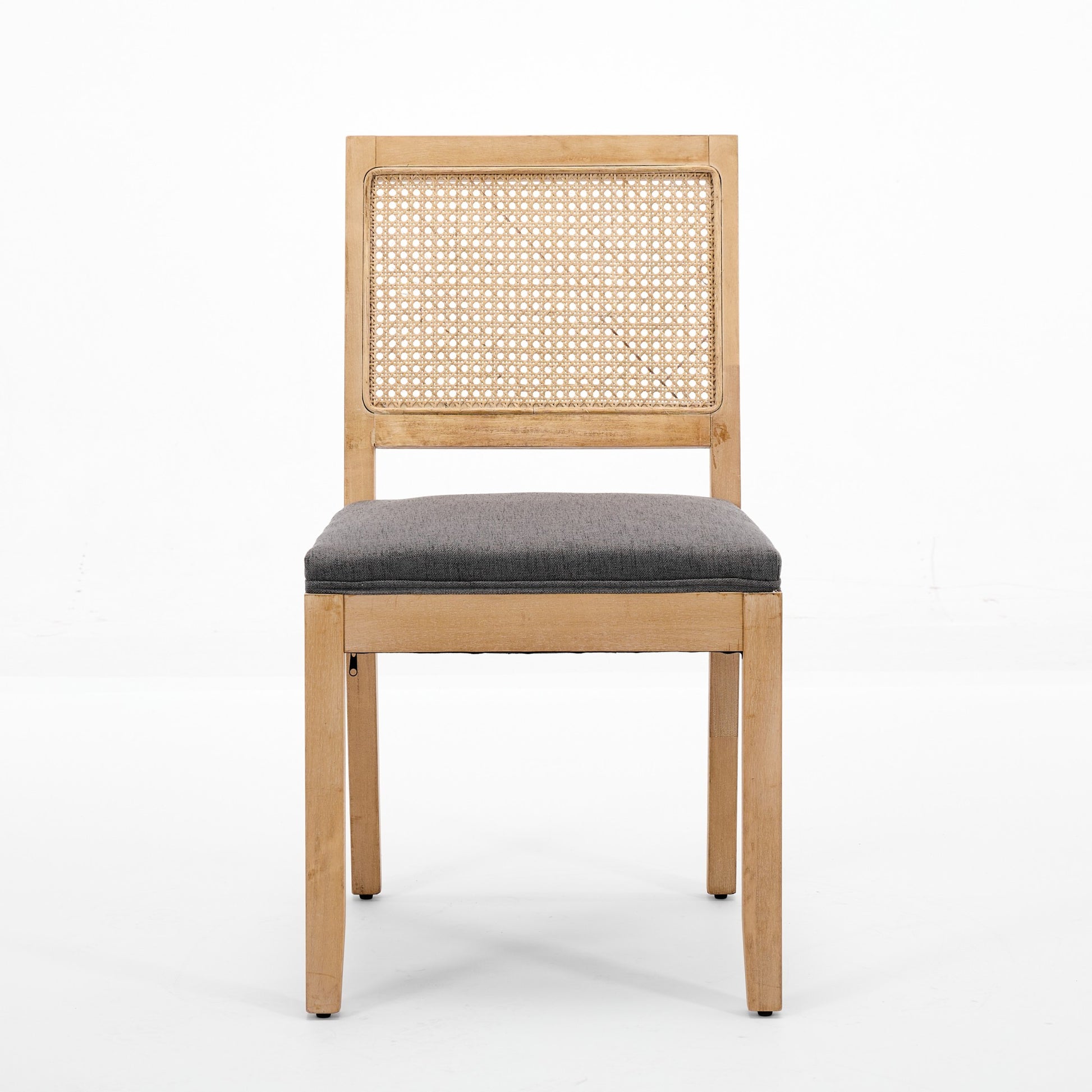 Farmhouse Rattan Dining Chairs Set of 2, Mid Century Modern Kitchen & Dining Room Chairs, Cane Upholstered Kitchen Side Chair with Natural Hardwood Frame, Gray