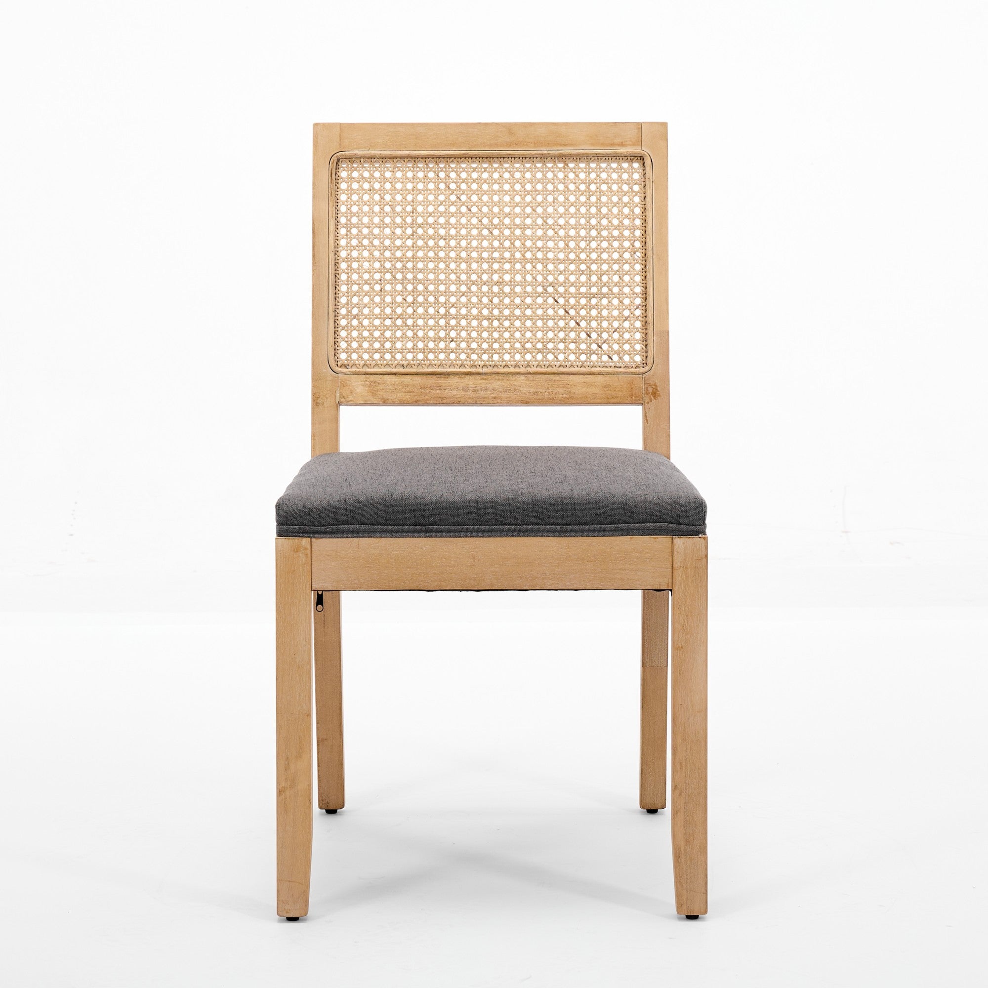 Farmhouse Rattan Dining Chairs Set of 2, Mid Century Modern Kitchen & Dining Room Chairs, Cane Upholstered Kitchen Side Chair with Natural Hardwood Frame, Gray