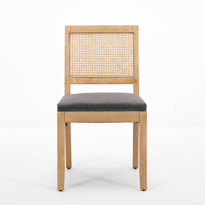 Farmhouse Rattan Dining Chairs Set of 2, Mid Century Modern Kitchen & Dining Room Chairs, Cane Upholstered Kitchen Side Chair with Natural Hardwood Frame, Gray