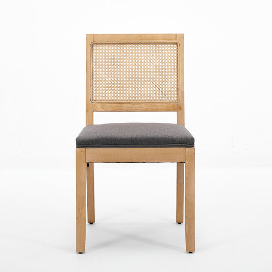 Farmhouse Rattan Dining Chairs Set of 2, Mid Century Modern Kitchen & Dining Room Chairs, Cane Upholstered Kitchen Side Chair with Natural Hardwood Frame, Gray