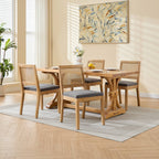 Farmhouse Rattan Dining Chairs Set of 2, Mid Century Modern Kitchen & Dining Room Chairs, Cane Upholstered Kitchen Side Chair with Natural Hardwood Frame, Gray