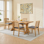 Farmhouse Rattan Dining Chairs Set of 2, Mid Century Modern Kitchen & Dining Room Chairs, Cane Upholstered Kitchen Side Chair with Natural Hardwood Frame, Gray