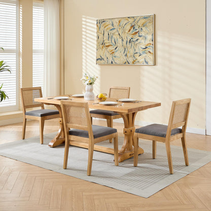 Farmhouse Rattan Dining Chairs Set of 2, Mid Century Modern Kitchen & Dining Room Chairs, Cane Upholstered Kitchen Side Chair with Natural Hardwood Frame, Gray