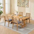 Farmhouse Rattan Dining Chairs Set of 2, Mid Century Modern Kitchen & Dining Room Chairs, Cane Upholstered Kitchen Side Chair with Natural Hardwood Frame, Gray